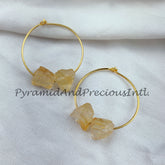 Raw Citrine Earrings, Women Loop Earrings, Raw Citrine Jewelry, 14K Gold Plated Earrings, Women Earring, Sold By Pair